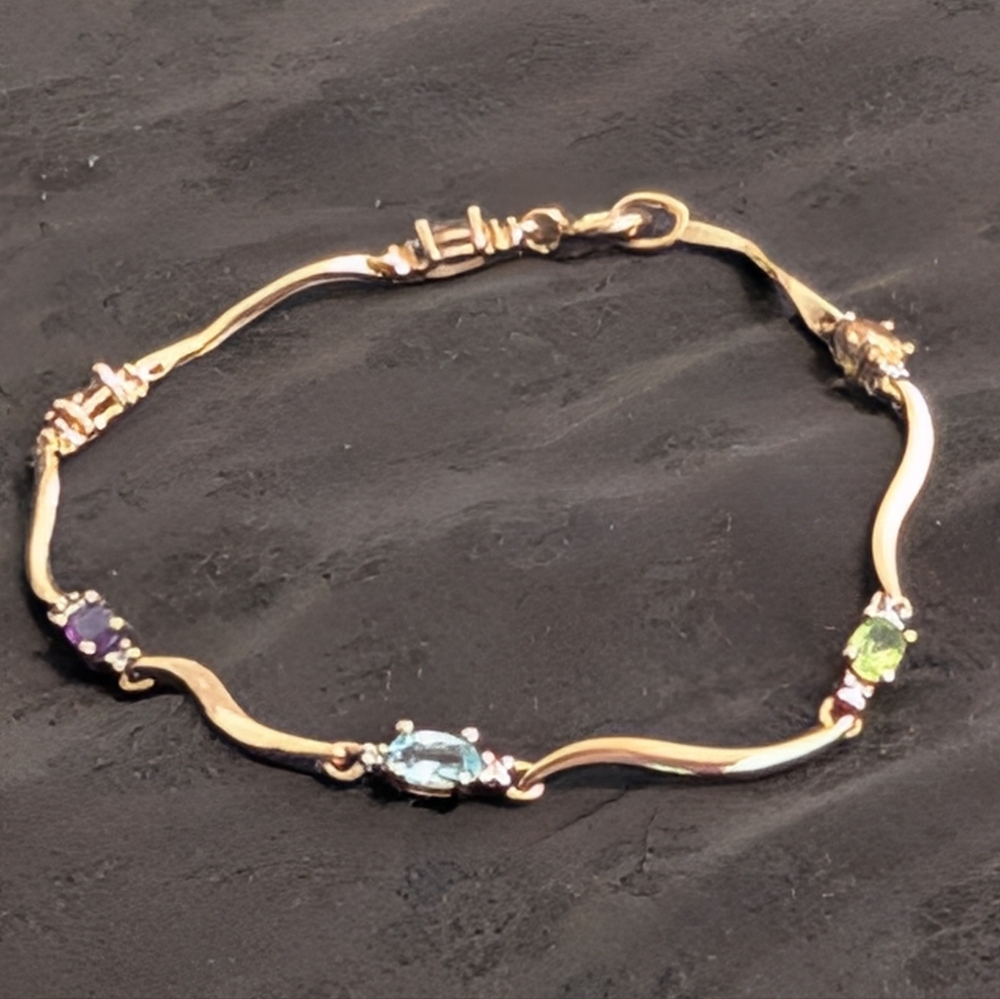Delicate Elegant Gemstone Gold Plated Sterling Silver Bracelet Topaz Garnet